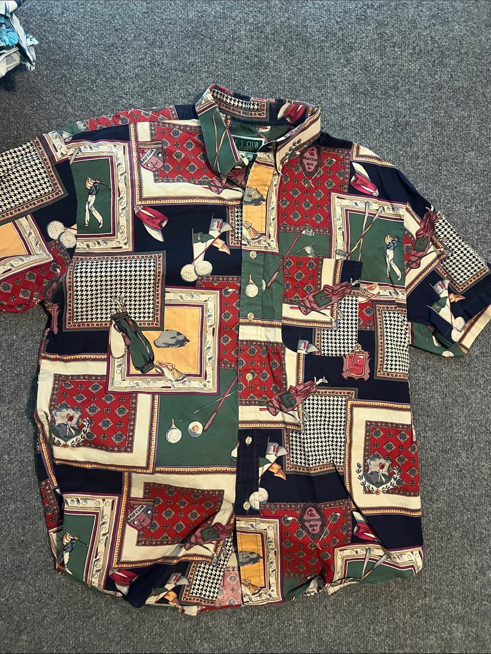 Casual Short-Sleeve Ivy Club Golf Print Shirt - Green/Red